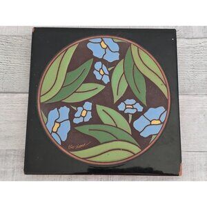 Besheer Decorative Tile Trivet With Blue Floral Design